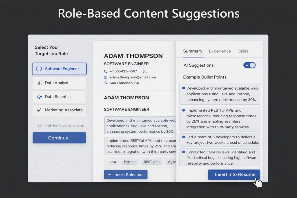 ResumeInMinutes Generate CV From Text tool with one-click theme customization and ATS-friendly PDF export